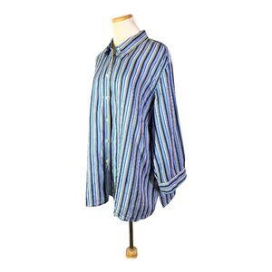 LAUREN Ralph Lauren Plus Size 3X Striped Linen Button-Up Shirt
